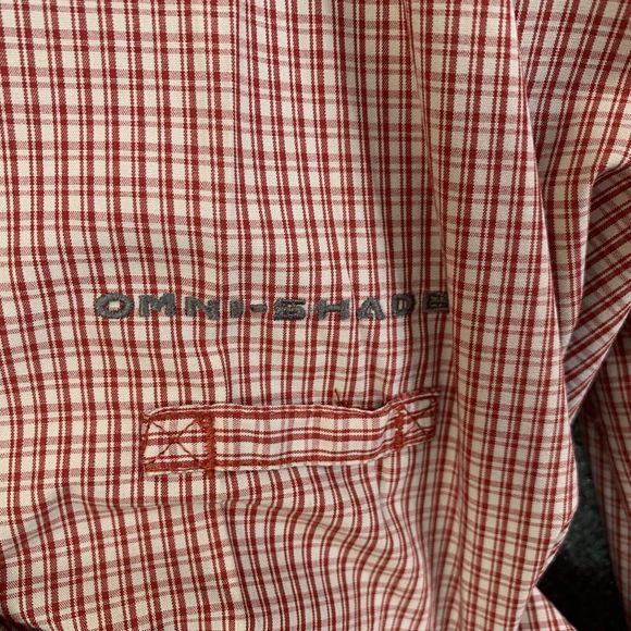 Columbia Omni Shade Shirt Men L Red Plaid Vented Outdoor Long Sleeve Button Up - Picture 10 of 14